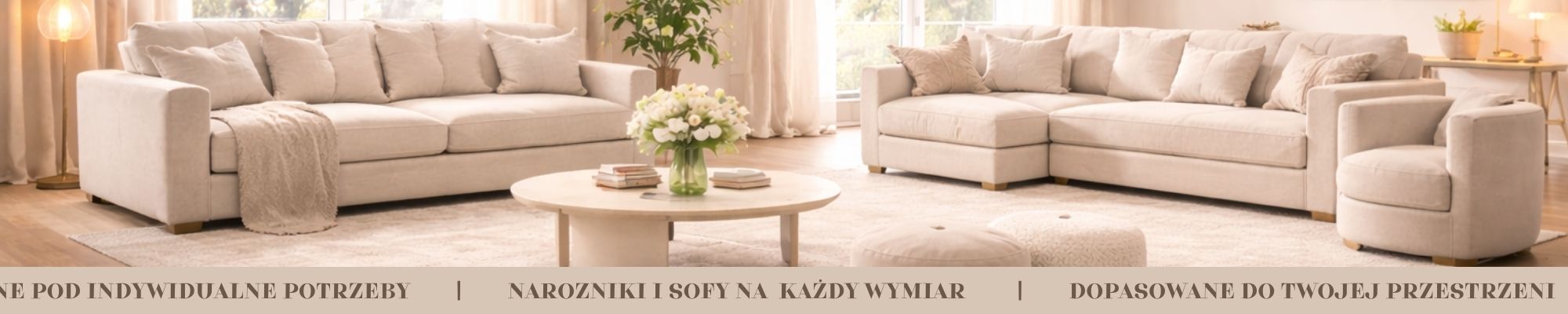 Meble na wymiar – jasne narożniki i sofy dopasowane do indywidualnych potrzeb w nowoczesnym salonie