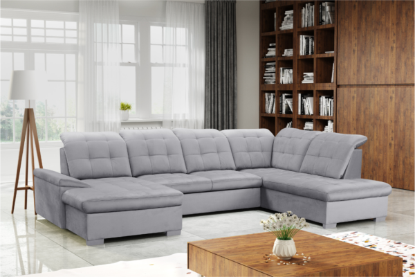 Narożnik ELIOT - regulowane zagłówki + 2 pojemniki na pościel