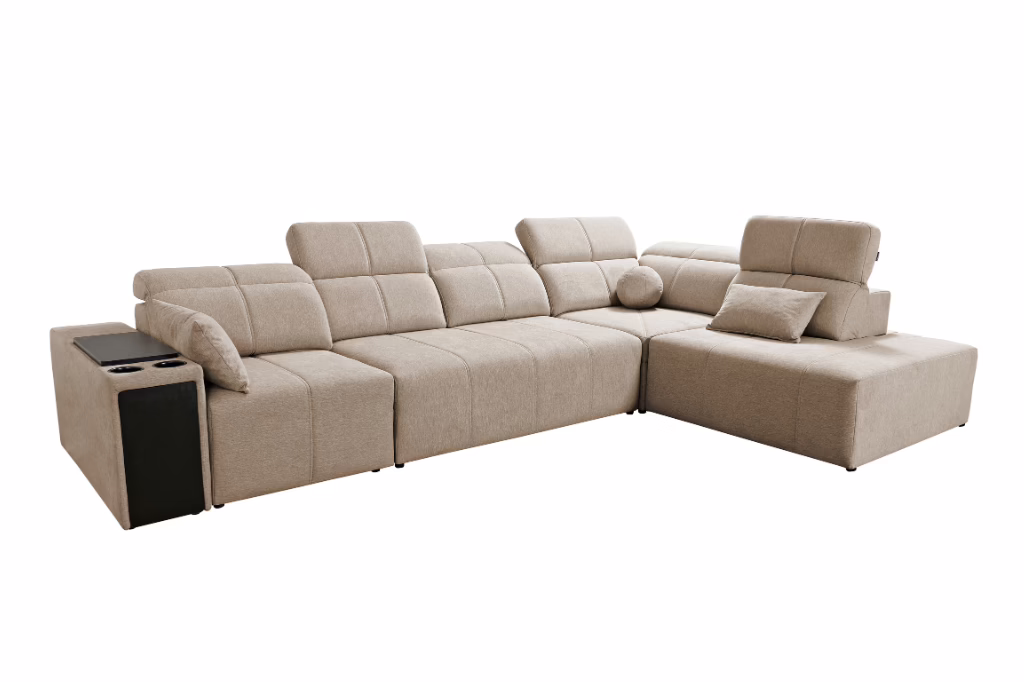 Narożnik INEZ XI – regulowane zagłówki + 2x barek + GRATIS PODUSZKI – 350×240 cm