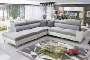 Narożnik LIRA IX - regulowane zagłówki + barek + GRATIS PODUSZKI - 283x297 cm