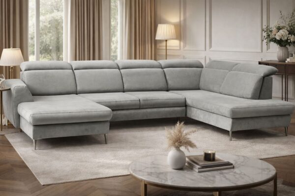 Narożnik DAKOTA z regulowanymi zagłówkami + x2 pojemniki na pościel