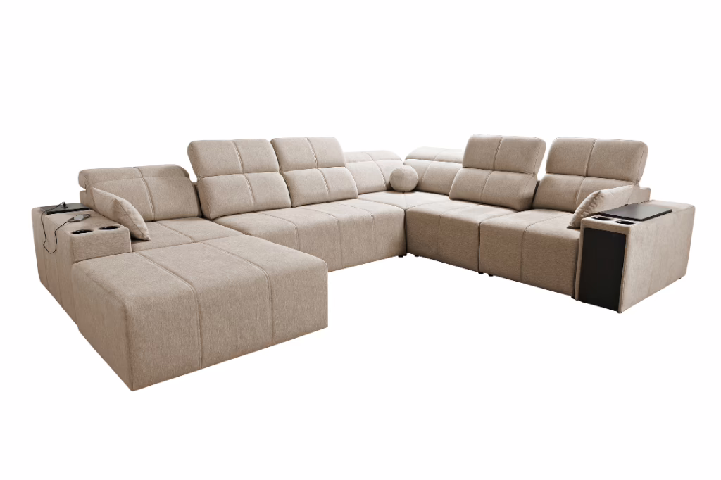 Narożnik INEZ VIII – regulowane zagłówki i oparcia + GRATIS PODUSZKI – 359×202/291 cm