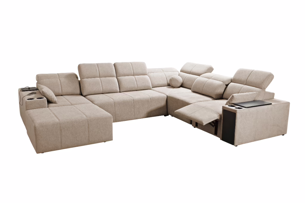 Narożnik INEZ VIII MIX – regulowane zagłówki i oparcia + GRATIS PODUSZKI – 359×202/291 cm