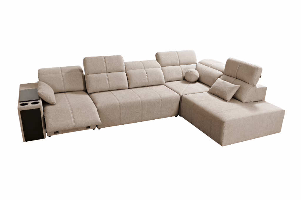 Narożnik INEZ XI MIX – regulowane zagłówki + 2x barek + GRATIS PODUSZKI – 350×240 cm