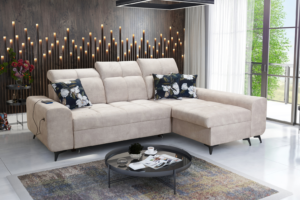 Narożnik KIARA I - regulowane zagłówki + port USB + GRATIS PODUSZKI - 257x173 cm