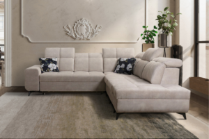 Narożnik KIARA IX - regulowane zagłówki + port USB + GRATIS PODUSZKI - 266x279 cm