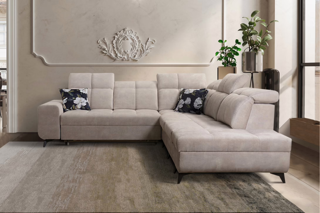 Narożnik KIARA IX – regulowane zagłówki + port USB + GRATIS PODUSZKI – 266×279 cm