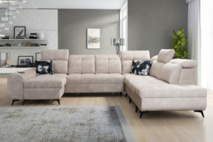 Narożnik KIARA X - regulowane zagłówki + port USB + GRATIS PODUSZKI - 331x282/173 cm