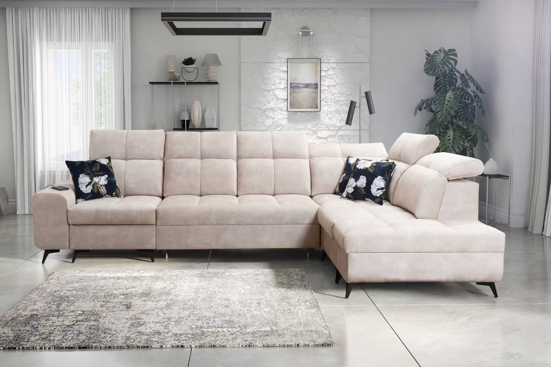 Narożnik KIARA XI – regulowane zagłówki + port USB + GRATIS PODUSZKI – 333×212 cm