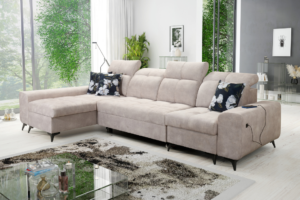 Narożnik KIARA XII - regulowane zagłówki + port USB + GRATIS PODUSZKI - 324x173 cm