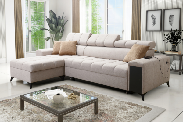 Narożnik DIANA I MAXI - regulowane zagłówki + port USB + GRATIS PODUSZKI - 287x180 cm