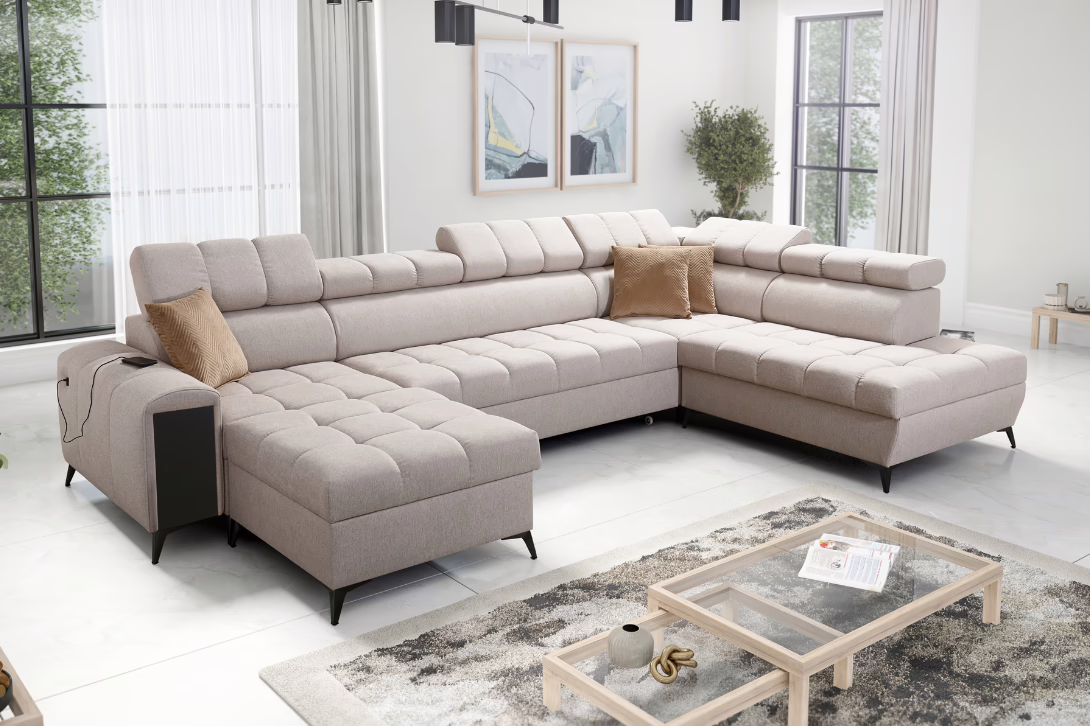 Narożnik DIANA VI – regulowane zagłówki + port USB + GRATIS PODUSZKI – 360×217 cm