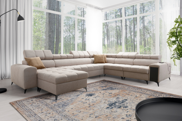 Narożnik DIANA VIII - regulowane zagłówki + port USB + GRATIS PODUSZKI - 359x276/180 cm