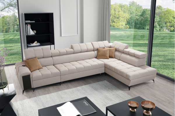 Narożnik DIANA XI - regulowane zagłówki + port USB + GRATIS PODUSZKI - 351x217 cm