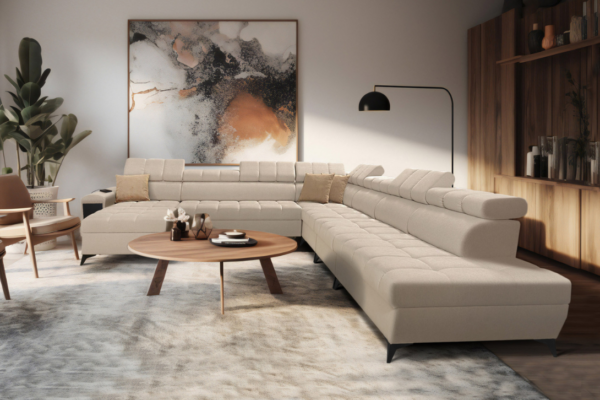 Narożnik DIANA XIII - regulowane zagłówki + port USB + GRATIS PODUSZKI - 359x369/180 cm