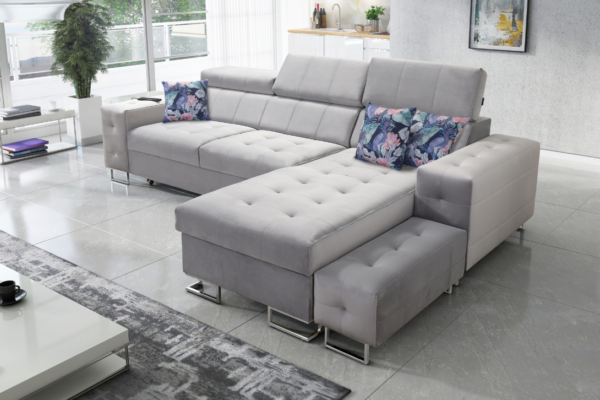 Narożnik LUXE I - regulowane zagłówki + port USB + GRATIS PODUSZKI - 295x183 cm