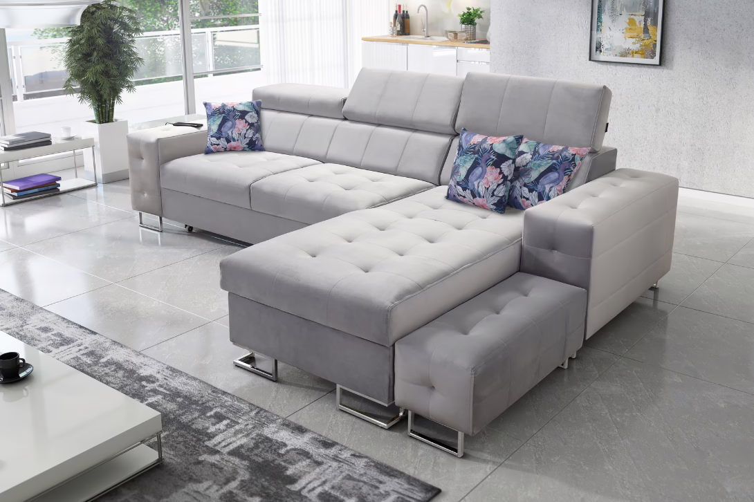 Narożnik LUXE I – regulowane zagłówki + port USB + GRATIS PODUSZKI – 295×183 cm