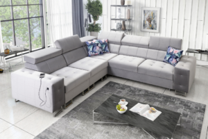 Narożnik LUXE III - regulowane zagłówki + port USB + GRATIS PODUSZKI - 286x288 cm