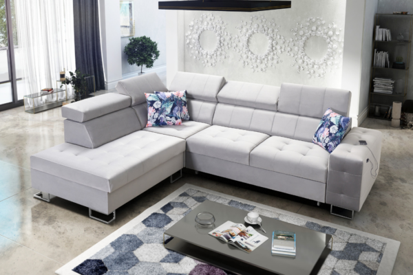 Narożnik LUXE VII - regulowane zagłówki + port USB + GRATIS PODUSZKI - 286x223 cm