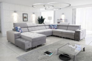 Narożnik LUXE VIII - regulowane zagłówki + port USB + GRATIS PODUSZKI - 362x288/183 cm