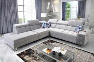 Narożnik LUXE IX - regulowane zagłówki + port USB + GRATIS PODUSZKI - 286x298 cm