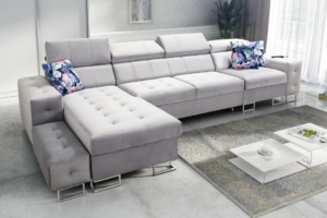 Narożnik LUXE XI - regulowane zagłówki + port USB + GRATIS PODUSZKI - 370x183 cm