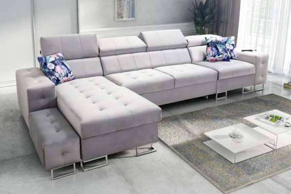 Narożnik LUXE XI - regulowane zagłówki + port USB + GRATIS PODUSZKI - 370x183 cm