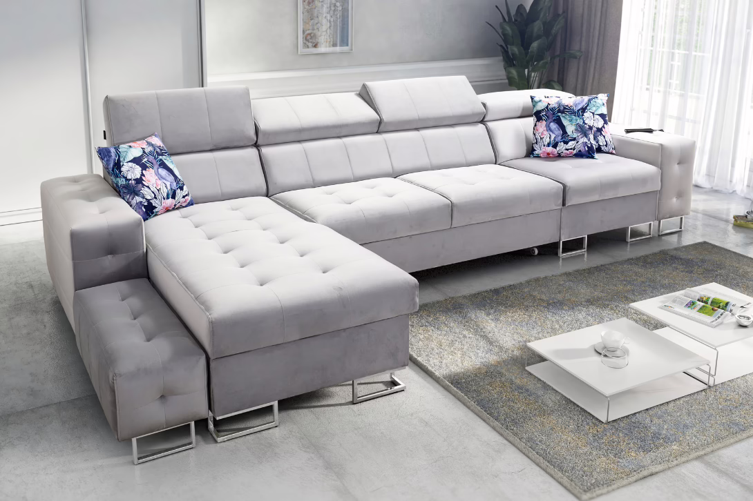 Narożnik LUXE XI – regulowane zagłówki + port USB + GRATIS PODUSZKI – 370×183 cm