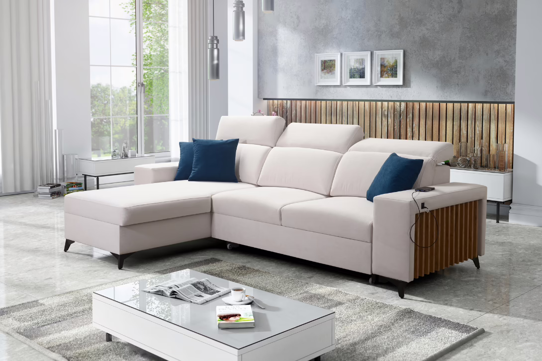 Narożnik TARO I – lamele + regulowane zagłówki + GRATIS PODUSZKI – 286×182 cm