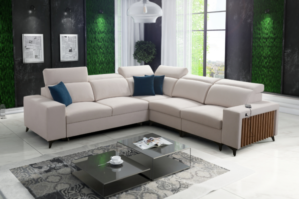 Narożnik TARO III - lamele + regulowane zagłówki + GRATIS PODUSZKI - 283x283 cm