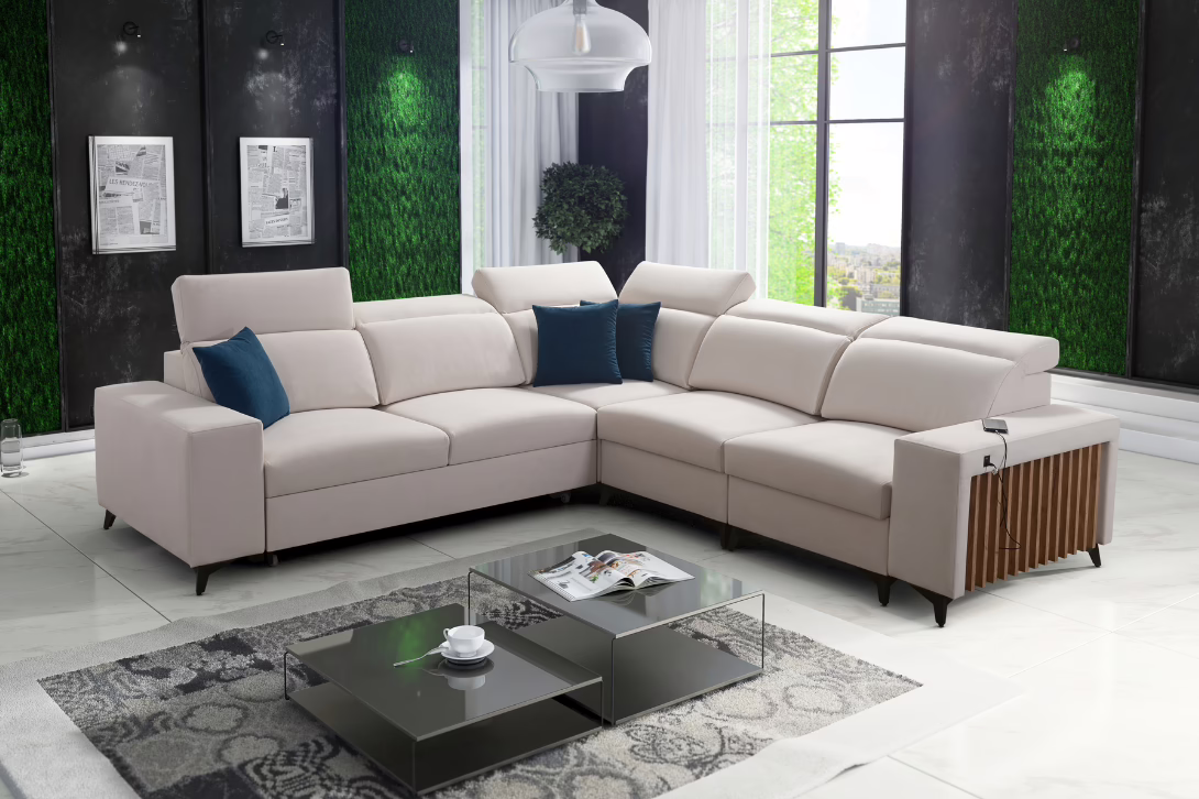 Narożnik TARO III – lamele + regulowane zagłówki + GRATIS PODUSZKI – 283×283 cm