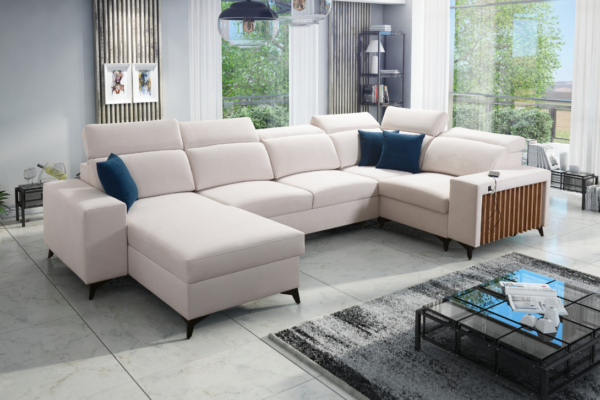 Narożnik TARO IV - lamele + regulowane zagłówki + GRATIS PODUSZKI - 361x183/203 cm