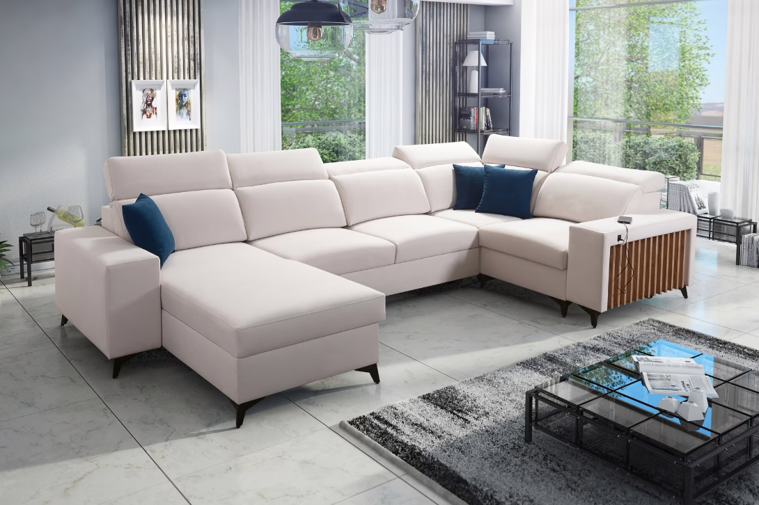 Narożnik TARO IV – lamele + regulowane zagłówki + GRATIS PODUSZKI – 361×183/203 cm