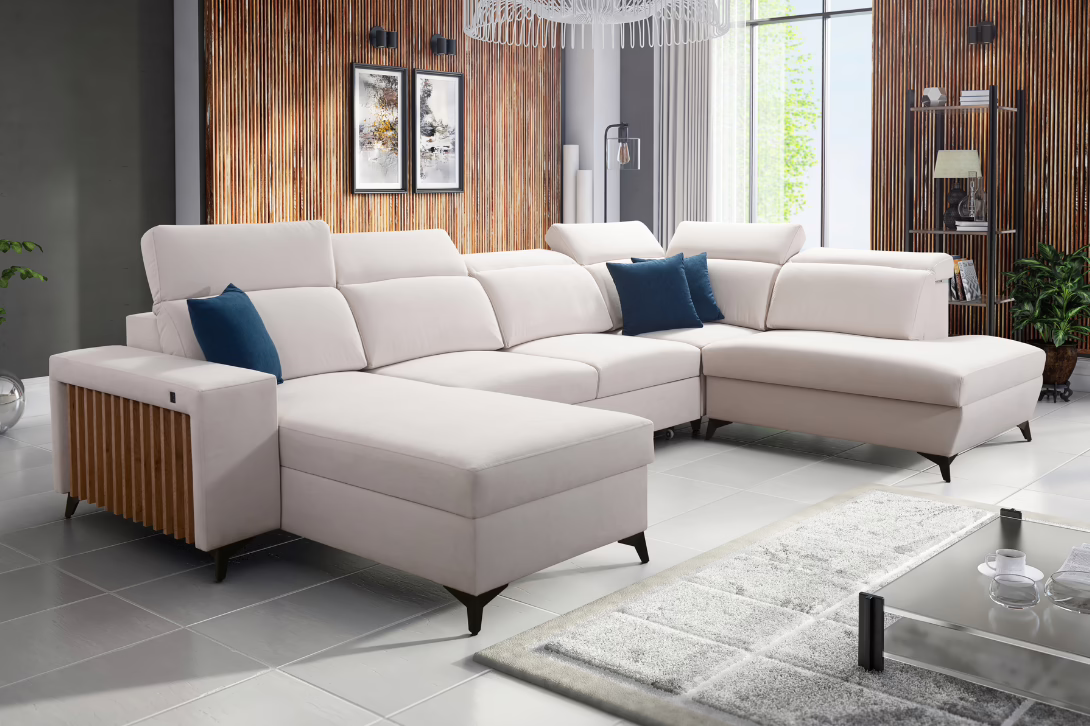 Narożnik TARO VI – lamele + regulowane zagłówki + GRATIS PODUSZKI – 363×183/224 cm