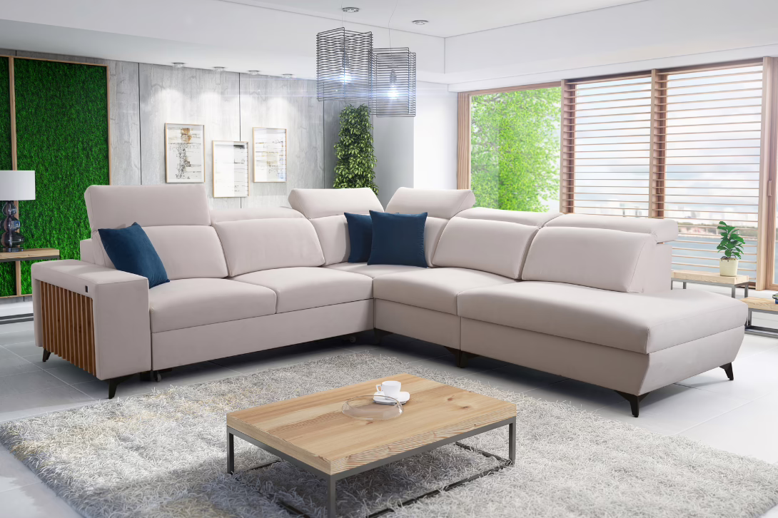 Narożnik TARO IX – lamele + regulowane zagłówki + GRATIS PODUSZKI – 283×300 cm