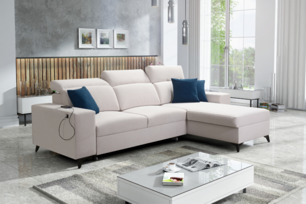 Narożnik TARO I MIX - regulowane zagłówki + port USB + GRATIS PODUSZKI - 286x182 cm