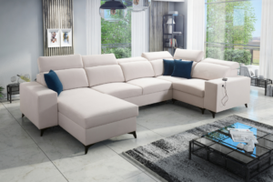 Narożnik TARO IV MIX - regulowane zagłówki + port USB + GRATIS PODUSZKI - 361x183/203 cm