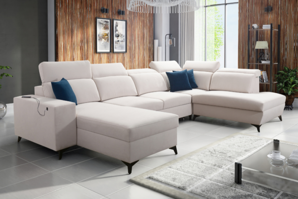 Narożnik TARO VI MIX - regulowane zagłówki + port USB + GRATIS PODUSZKI - 363x183/224 cm