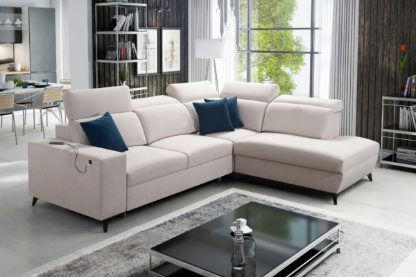 Narożnik TARO VII MIX - regulowane zagłówki + port USB + GRATIS PODUSZKI - 283x224 cm