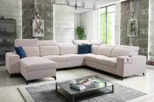 Narożnik TARO VIII MIX - regulowane zagłówki + port USB + GRATIS PODUSZKI - 361x183/283 cm