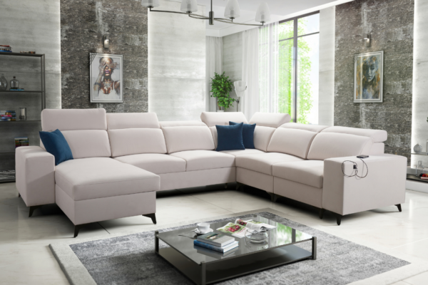 Narożnik TARO VIII MIX - regulowane zagłówki + port USB + GRATIS PODUSZKI - 361x183/283 cm