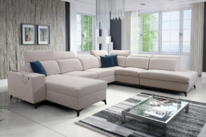 Narożnik TARO X MIX - regulowane zagłówki + port USB + GRATIS PODUSZKI - 361x183/300 cm