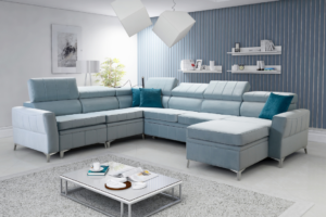 Narożnik CHLOE VII regulowane zagłówki + pojemnik na pościel + GRATIS PODUSZKI - 328x272/174 cm