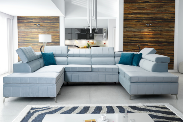 Narożnik CHLOE VIII - regulowane zagłówki + pojemnik na pościel + GRATIS PODUSZKI - 336x227/218 cm