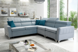 Narożnik CHLOE IV - regulowane zagłówki + pojemnik na pościel + GRATIS PODUSZKI - 262x272 cm