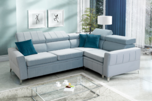 Narożnik CHLOE II - regulowane zagłówki + pojemnik na pościel + GRATIS PODUSZKI - 262x196 cm