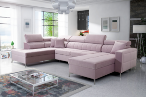 Narożnik NUBE VI - regulowane zagłówki + pojemnik na pościel + GRATIS PODUSZKI - 351x183/217 cm