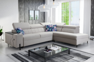 Narożnik KLARA III - regulowane zagłówki + barek + GRATIS PODUSZKI - 283x225 cm