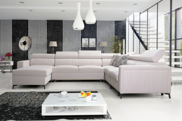 Narożnik COMO VII - regulowane zagłówki + pojemnik na pościel + GRATIS PODUSZKI - 351x274/183 cm