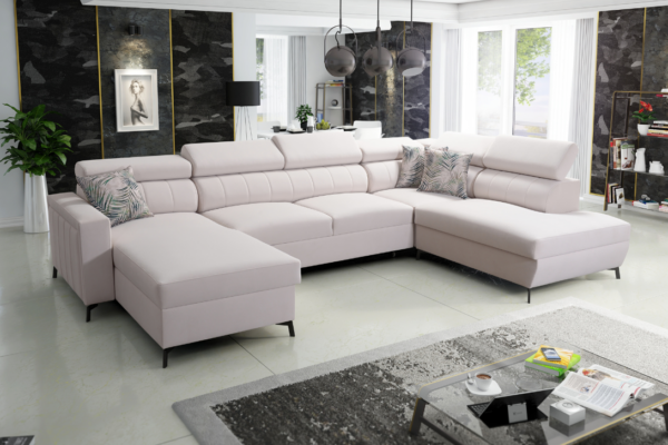 Narożnik COMO VI - regulowane zagłówki + pojemnik na pościel + GRATIS PODUSZKI - 351x224/224 cm